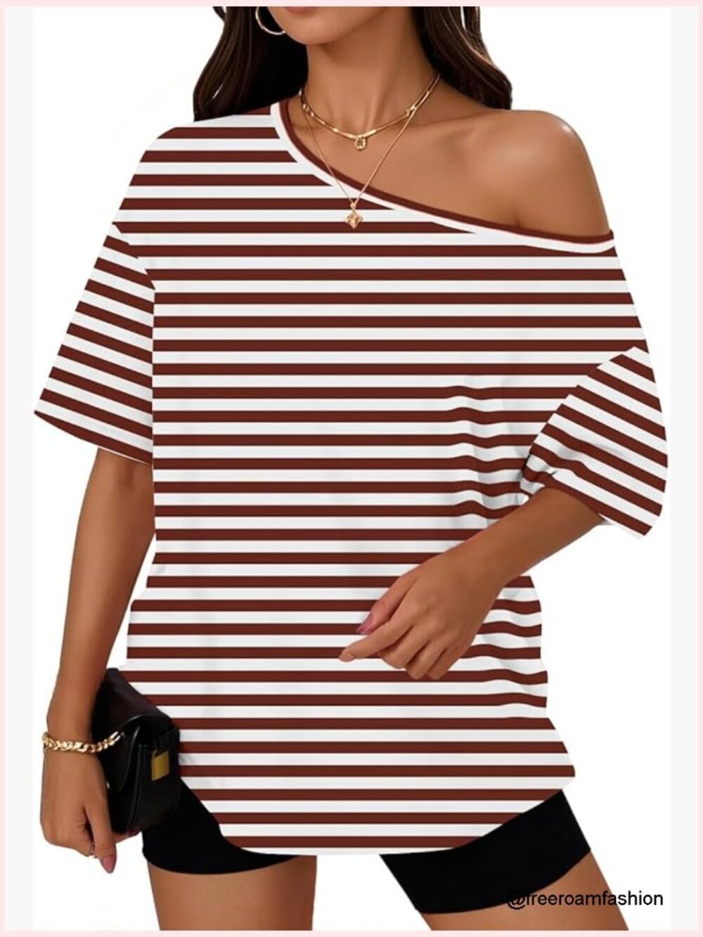 Off Shoulder Oversized T-Shirt Short Sleeve Relaxed Fit Top